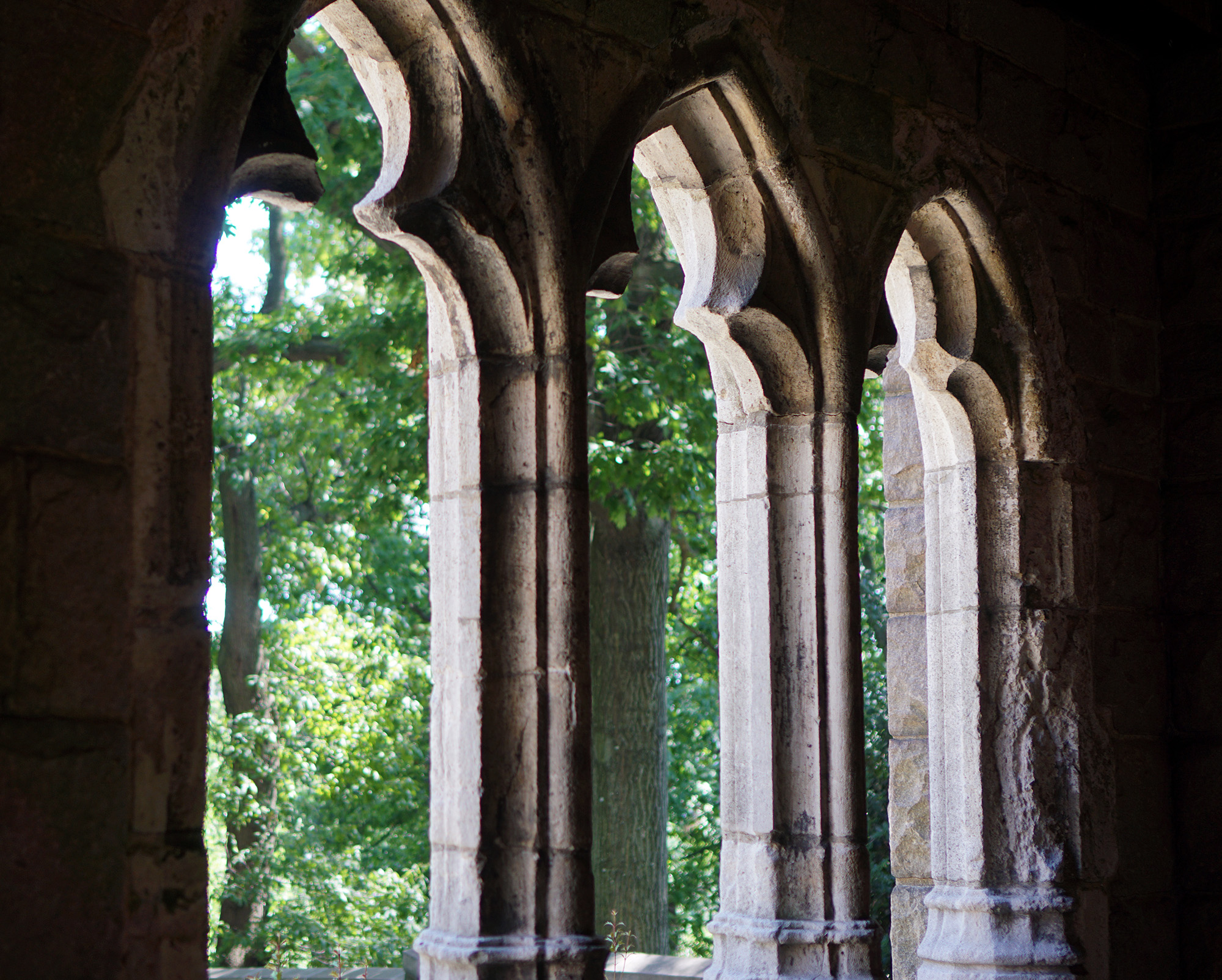 Trefoil arched windows at the Cloisters, New York City / Darker than Green