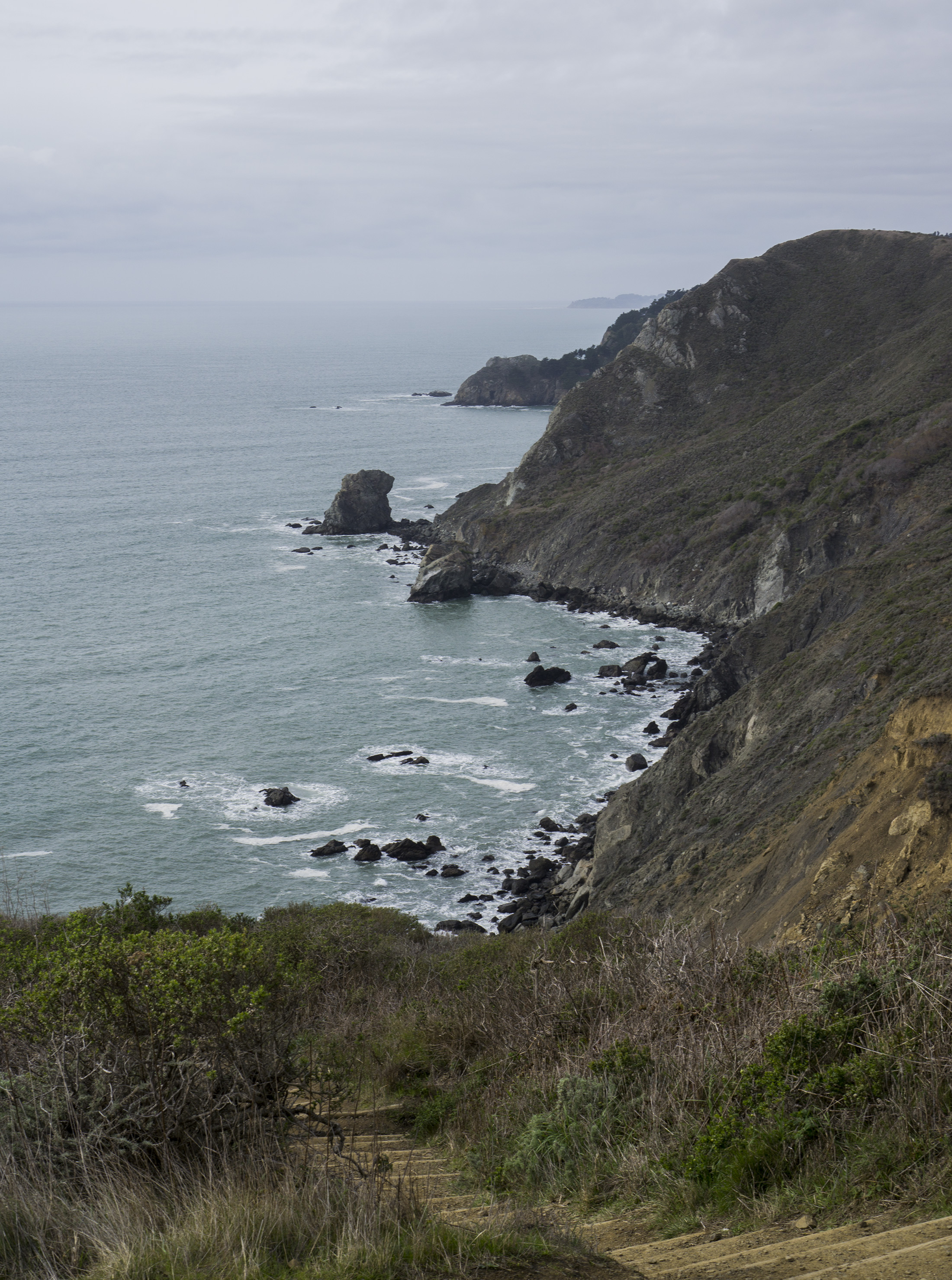 Stairs down toward Pirates Cove, Tennessee Valley Trail, Marin Headlands, Golden Gate National Recreation Area / Darker than Green