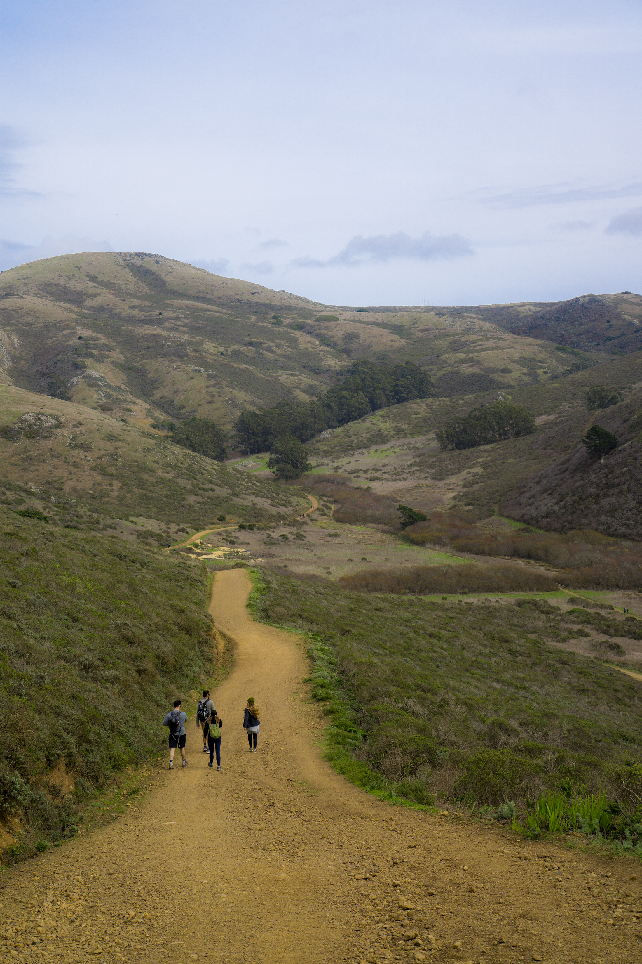 Group hiking Tennessee Valley Trail, Marin Headlands, Golden Gate National Recreation Area / Darker than Green