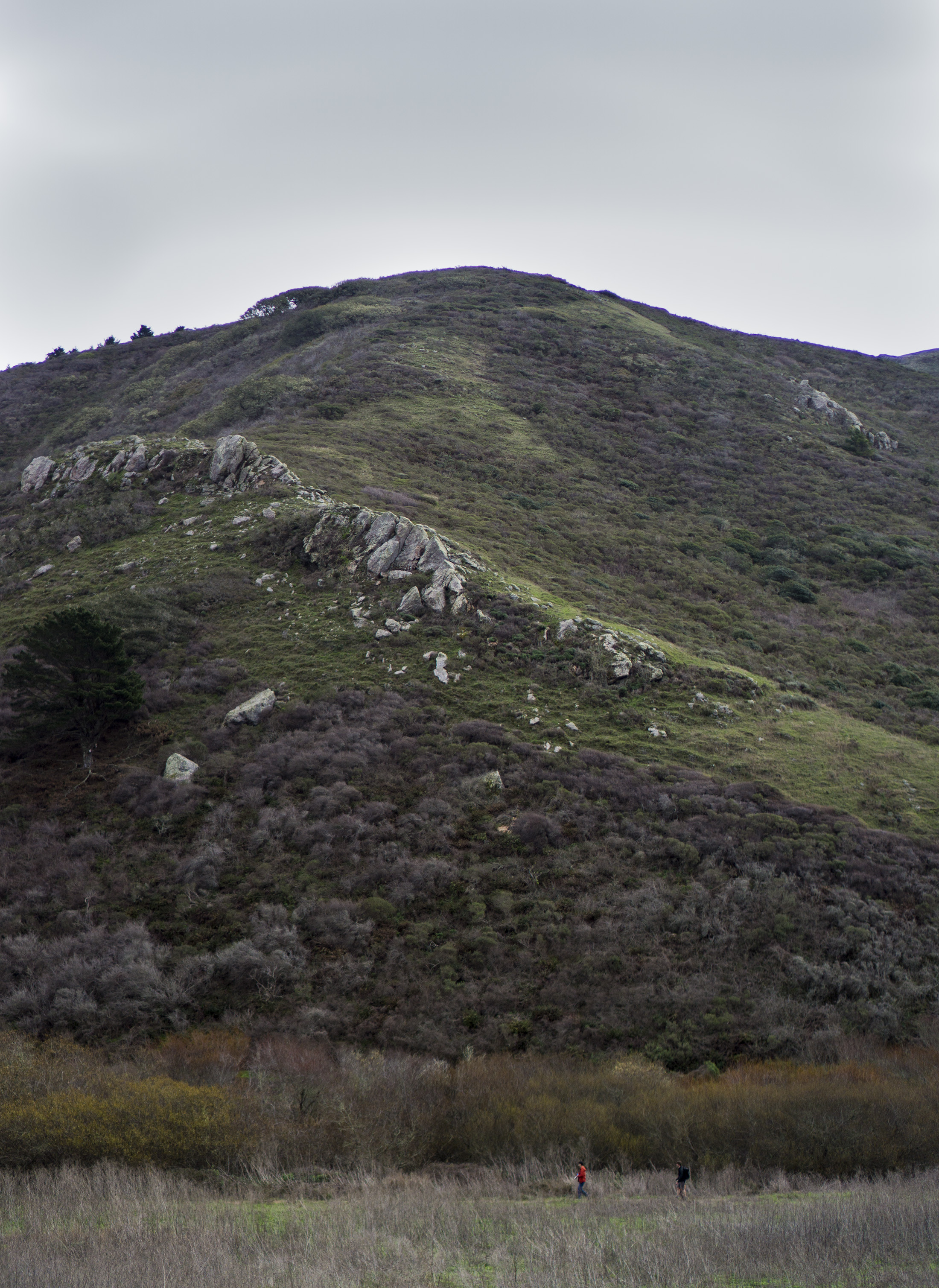 Grey skies above mountain beside Tennessee Valley Trail, Marin Headlands, Golden Gate National Recreation Area / Darker than Green